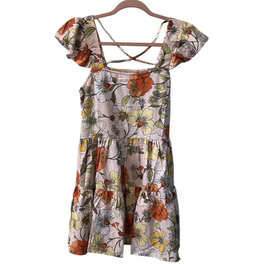 Lottie & Holly Floral Flutter‎ Sleeve Summer Mini Dress Cottagecore Small